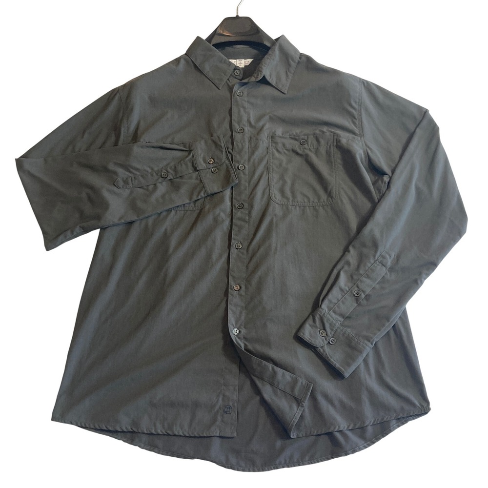 Clothing Arts Shirt Men XL P^cubed Pick-Pocket Proof Gray Nylon Travel Button Up